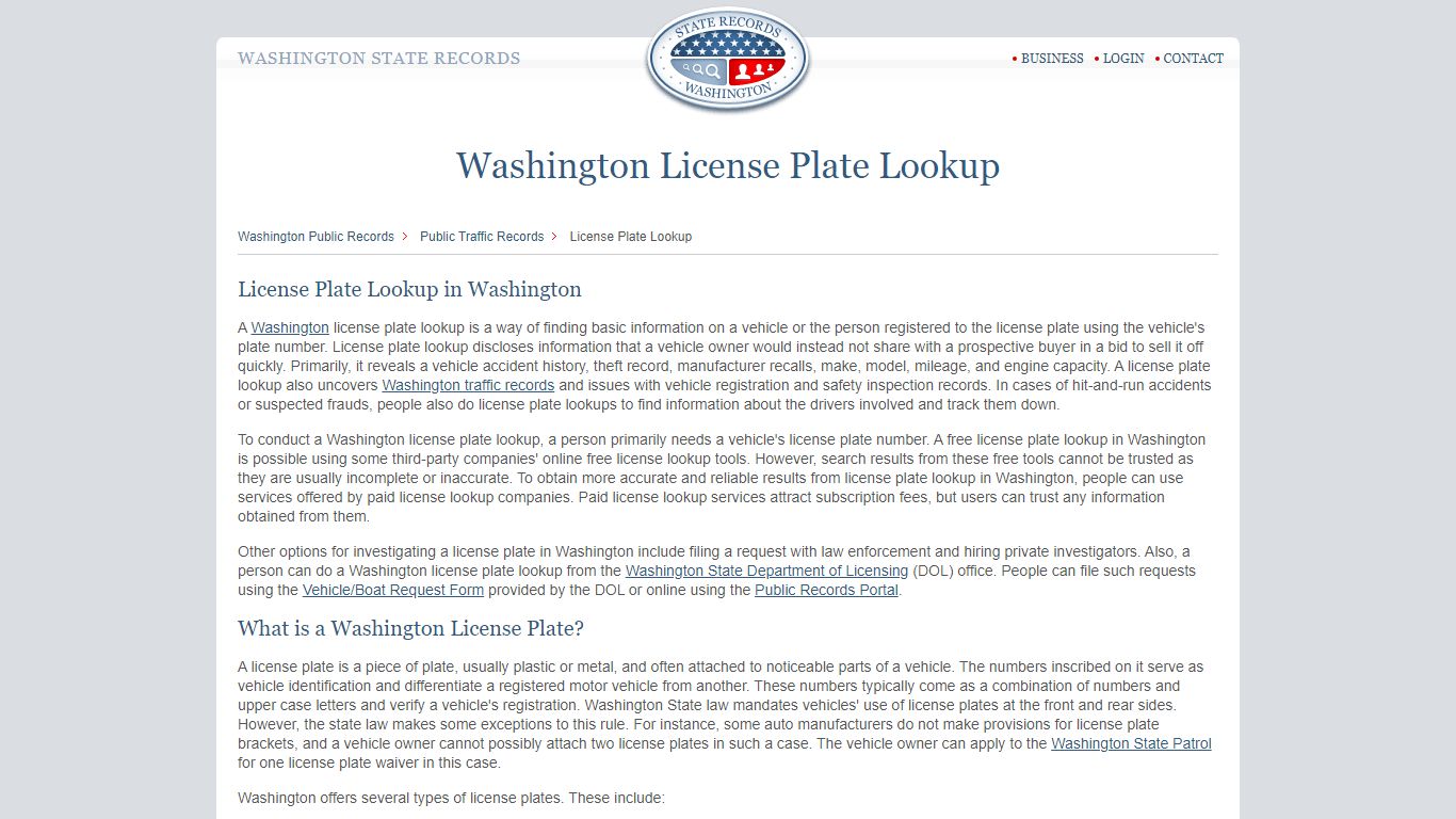 Washington License Plate Lookup | StateRecords.org