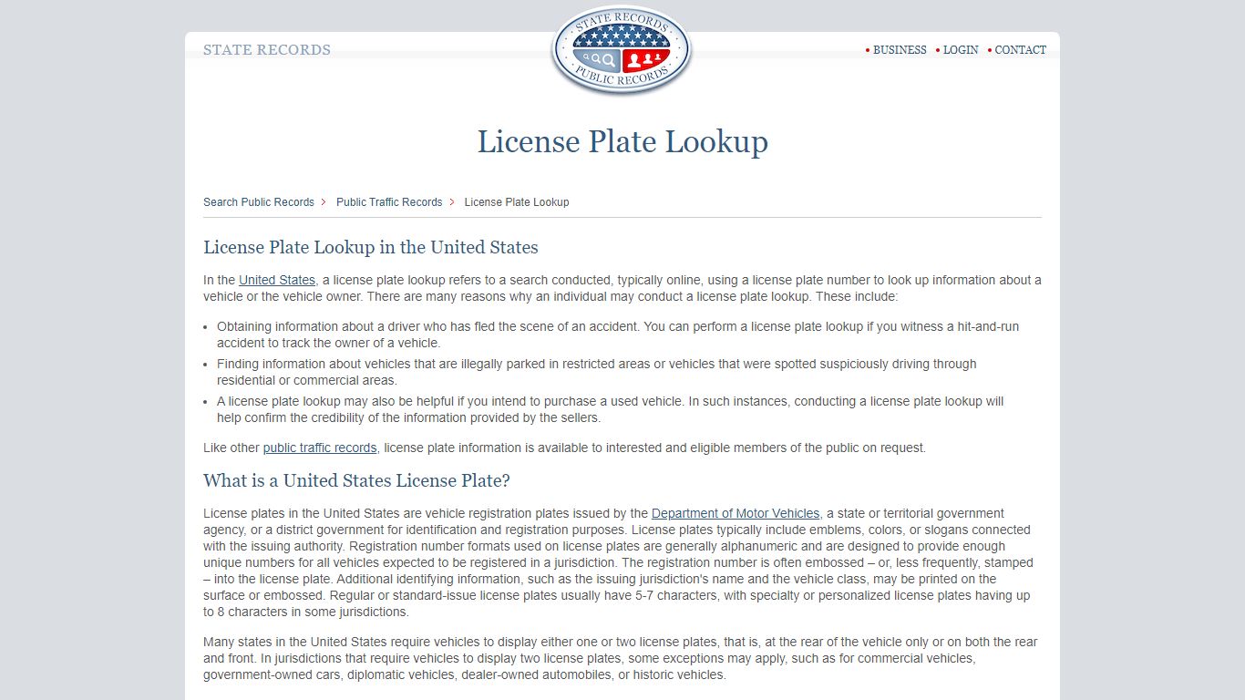 License Plate Lookup | StateRecords.org