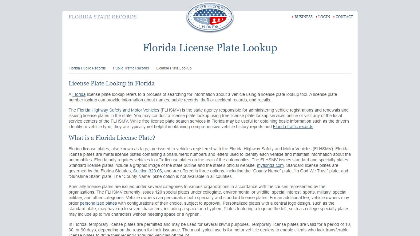 Florida License Plate Lookup | StateRecords.org